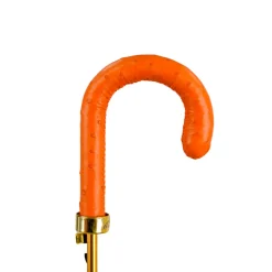 Ombrello da uomo elegante con manico in pelle di struzzo arancione