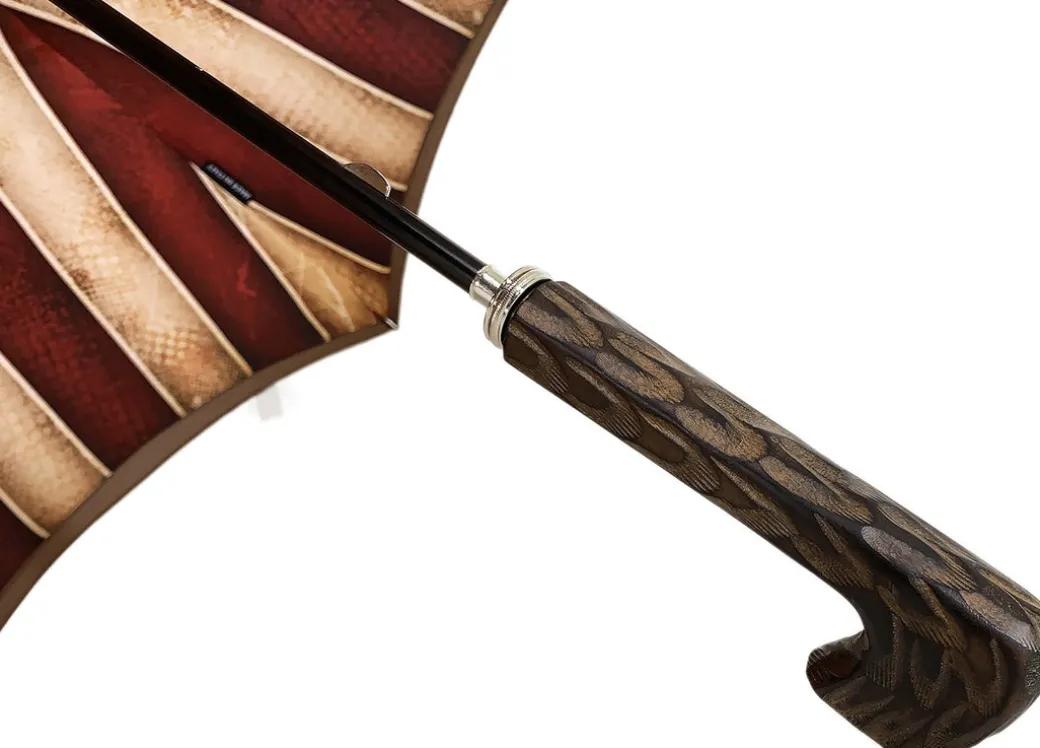 Ombrello da uomo fatto a mano - color tabacco - rosso e crema a strisc