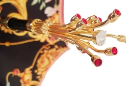 Ombrello di lusso con fiore realizzato a mano con cristalli Swarovski