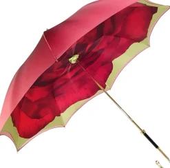 Ombrello Doppio tessuto con Rosa rossa interna - impugnatura dorata co