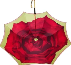 Ombrello Doppio tessuto con Rosa rossa interna - impugnatura dorata co