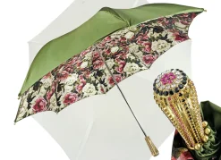 Ombrello fatto a mano - Design fiorito in colore oliva