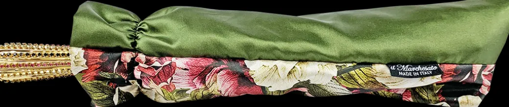 Ombrello fatto a mano - Design fiorito in colore oliva