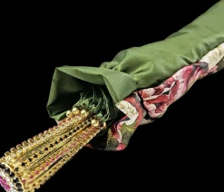 Ombrello fatto a mano - Design fiorito in colore oliva