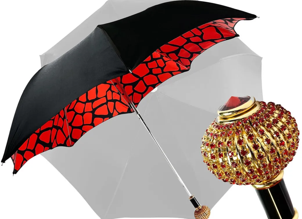 Ombrello fatto a mano con Sfera decorata con cristalli rossi