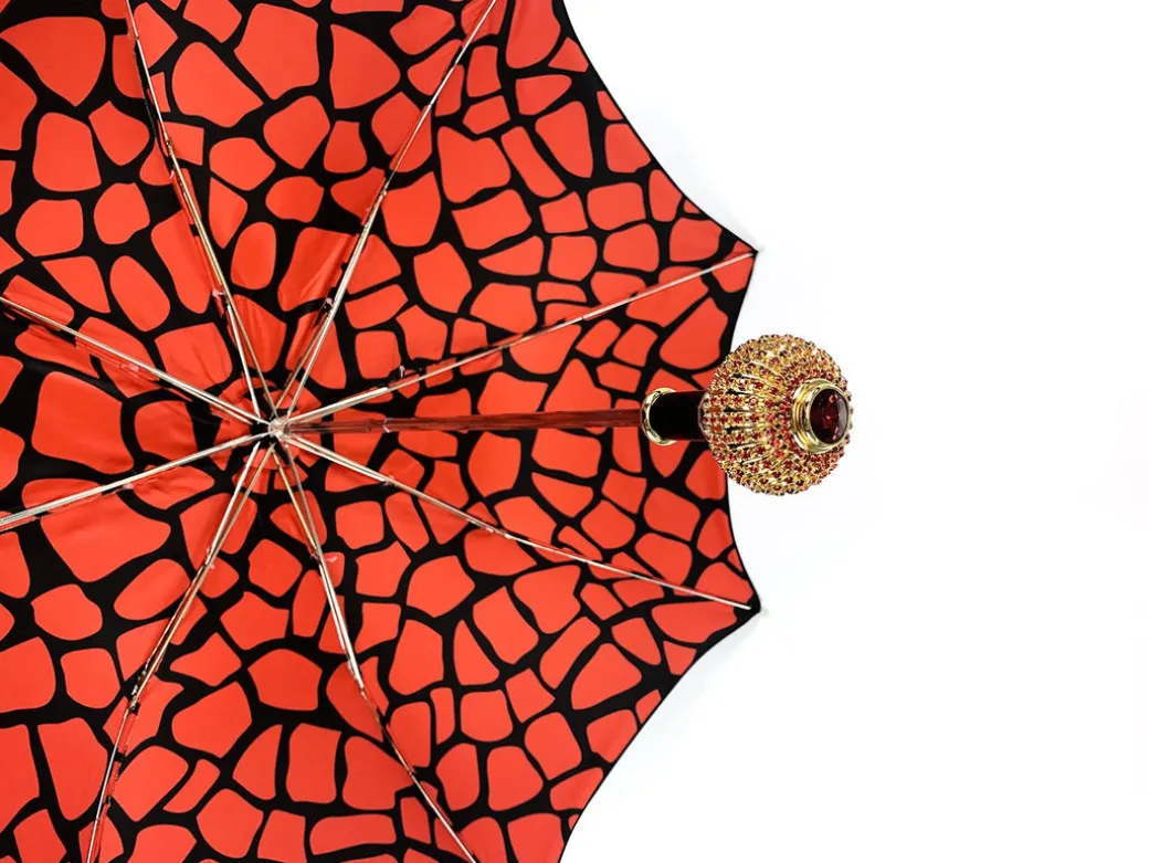 Ombrello fatto a mano con Sfera decorata con cristalli rossi
