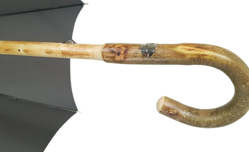 Ombrello in legno di frassino artigianale - Tessuto jaquard grigio