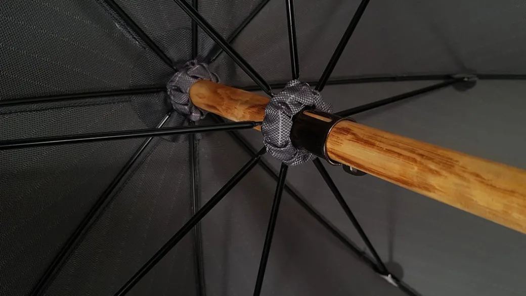 Ombrello in legno di frassino artigianale - Tessuto jaquard grigio