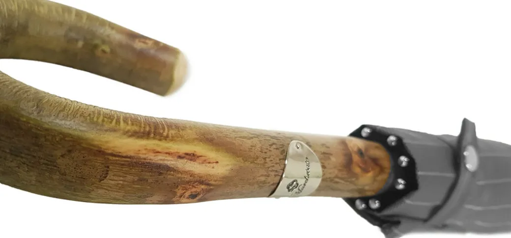 Ombrello in legno di frassino artigianale - Tessuto jaquard grigio