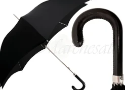 Ombrello nero eleganteda uomo con Manico in pelle