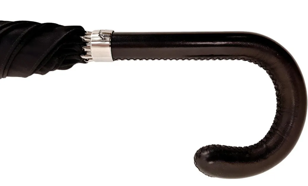 Ombrello nero eleganteda uomo con Manico in pelle