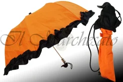 Ombrello pieghevole arancione con volant nero
