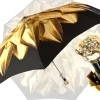 Ombrello pieghevole con dalia oro e marrone