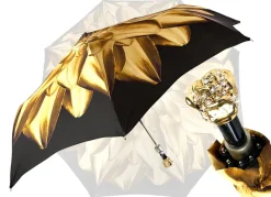 Ombrello pieghevole con dalia oro e marrone