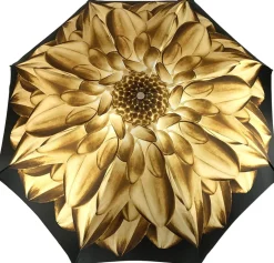 Ombrello pieghevole con dalia oro e marrone