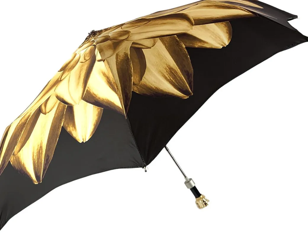 Ombrello pieghevole con dalia oro e marrone