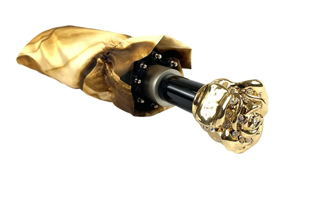 Ombrello pieghevole con dalia oro e marrone