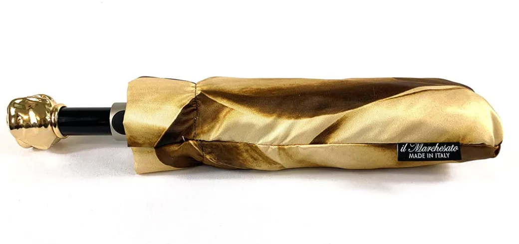 Ombrello pieghevole con dalia oro e marrone