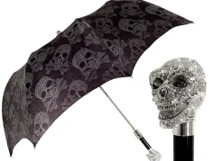 Ombrello pieghevole con teschio placcato argento925 e Swarovski