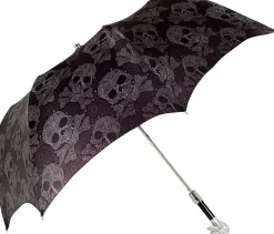 Ombrello pieghevole con teschio placcato argento925 e Swarovski