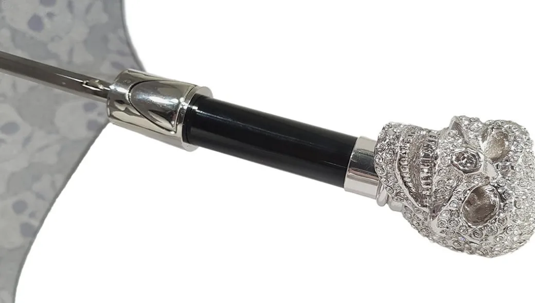 Ombrello pieghevole con teschio placcato argento925 e Swarovski