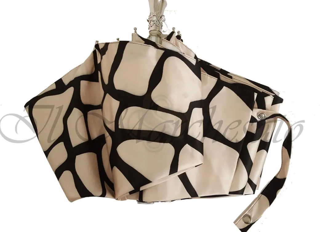 Ombrello pieghevole elegante leggero crema e nero
