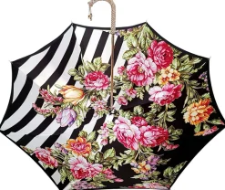 Ombrello Rose colorate e righe Black and white - Maniglia tempestata d