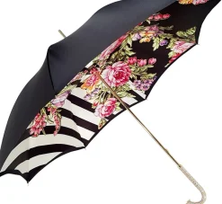 Ombrello Rose colorate e righe Black and white - Maniglia tempestata d
