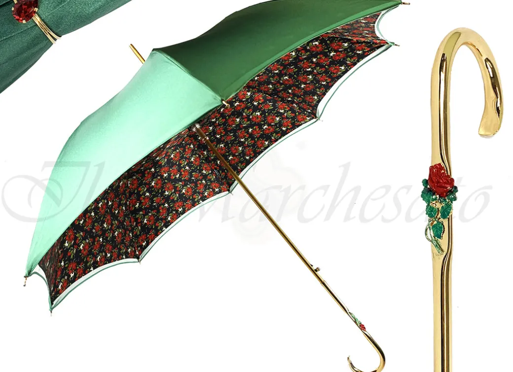 Ombrello verde con fantasia rose