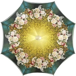 Ombrello verde scuro con rose e manopola crema