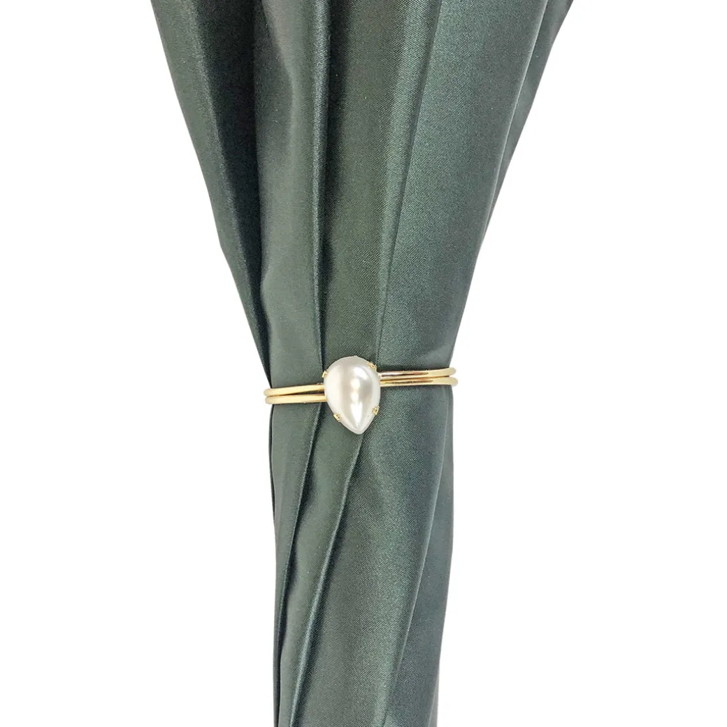 Ombrello verde scuro con rose e manopola crema
