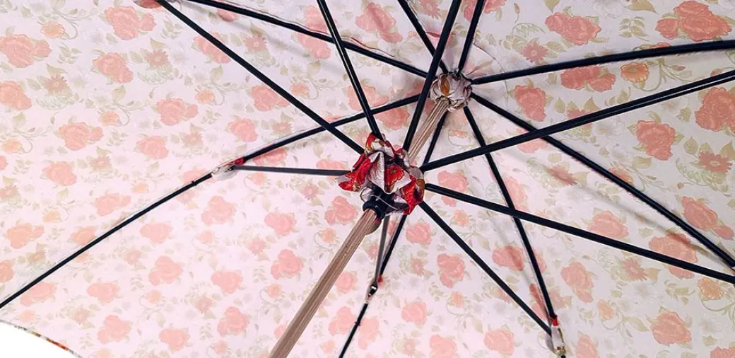 Parasole con rose rosse