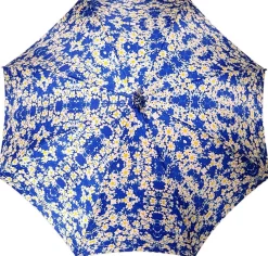 Parasole floreale con Margherite - Manico in pelle blu