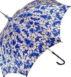 Parasole floreale con Margherite - Manico in pelle blu