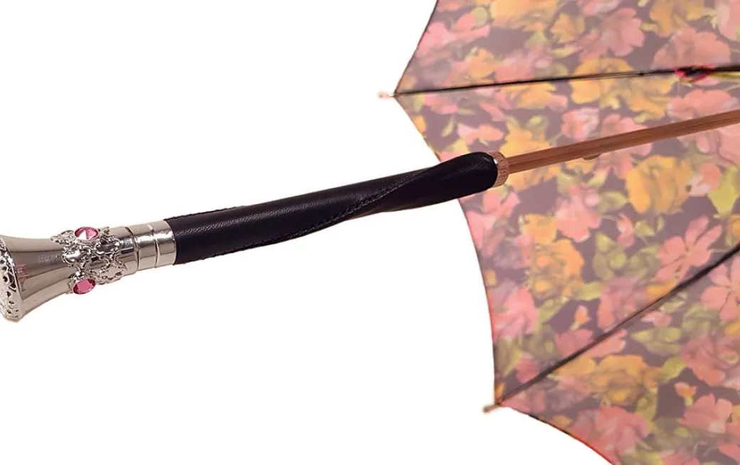 Pasarole floreale multicolor - Manico in pelle nera