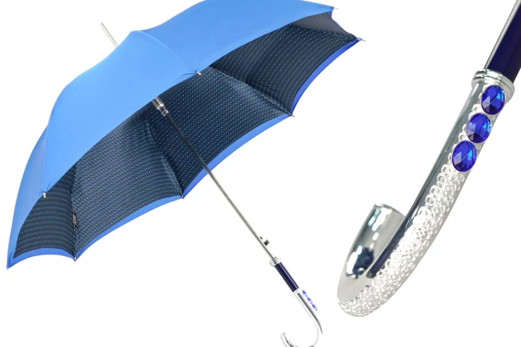 Royal Blue Umbrella with Shimmering Crystal Accents for Luxurious Styl
