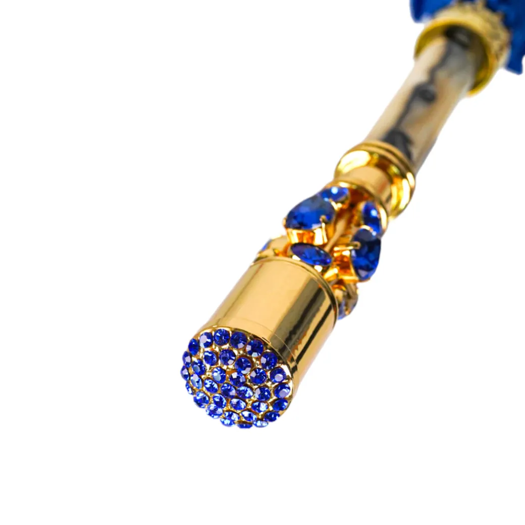 Sapphire Splendor: Handcrafted Electric Blue Umbrella with Crystal Han