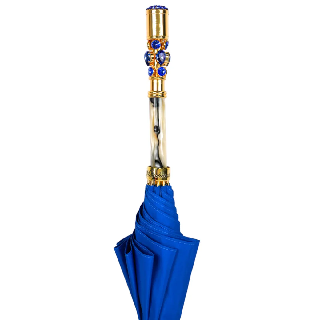 Sapphire Splendor: Handcrafted Electric Blue Umbrella with Crystal Han