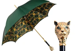 Savannah Majesty: Green Umbrella with Striking Leopard Handle