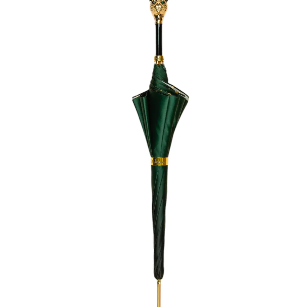 Savannah Majesty: Green Umbrella with Striking Leopard Handle