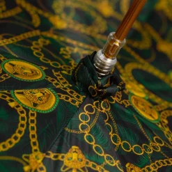 Savannah Majesty: Green Umbrella with Striking Leopard Handle