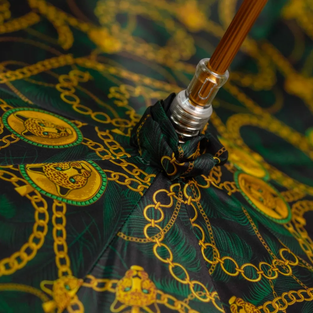Savannah Majesty: Green Umbrella with Striking Leopard Handle