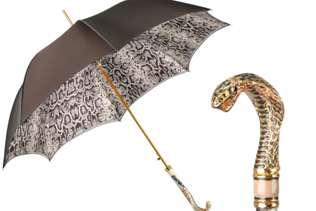 Snake Charmer: il Marchesato Umbrella with Cobra Handle in Gold