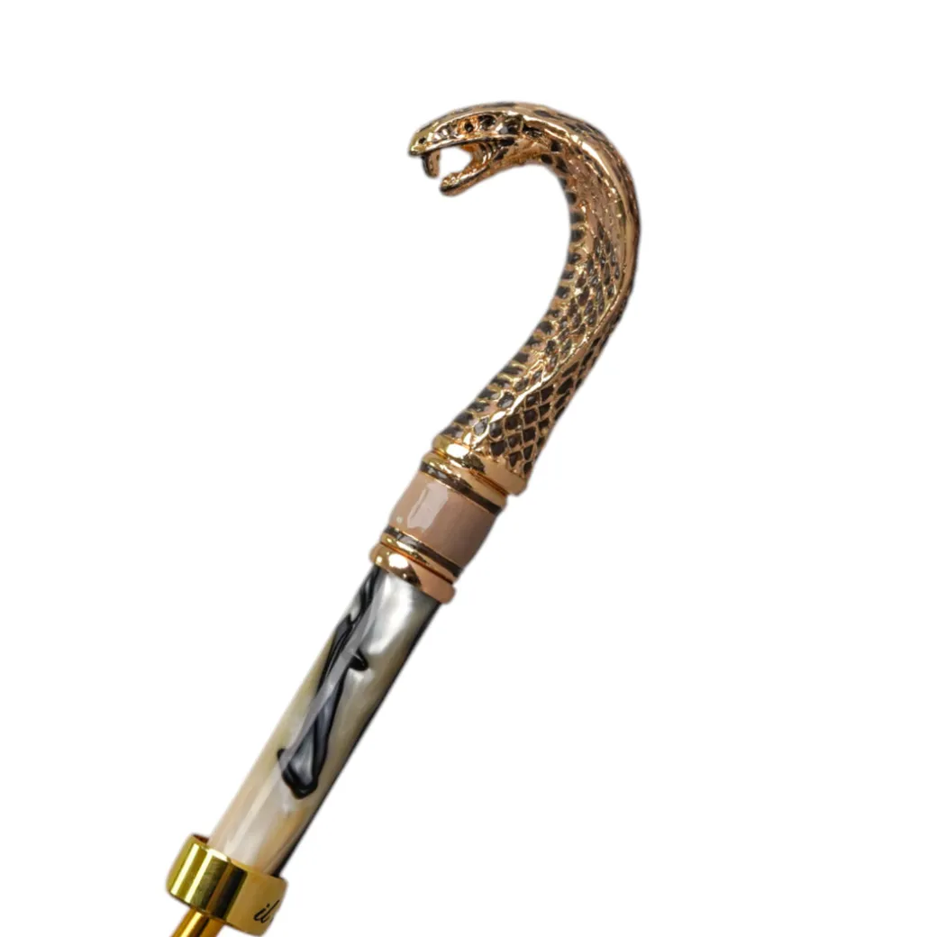 Snake Charmer: il Marchesato Umbrella with Cobra Handle in Gold