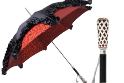 Special Edition Umbrella Featuring Black Ruffles and Silver-Plated Acc