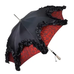 Special Edition Umbrella Featuring Black Ruffles and Silver-Plated Acc