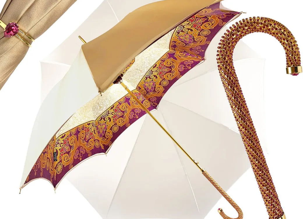 Splendido ombrello color crema con doppio tessuto
