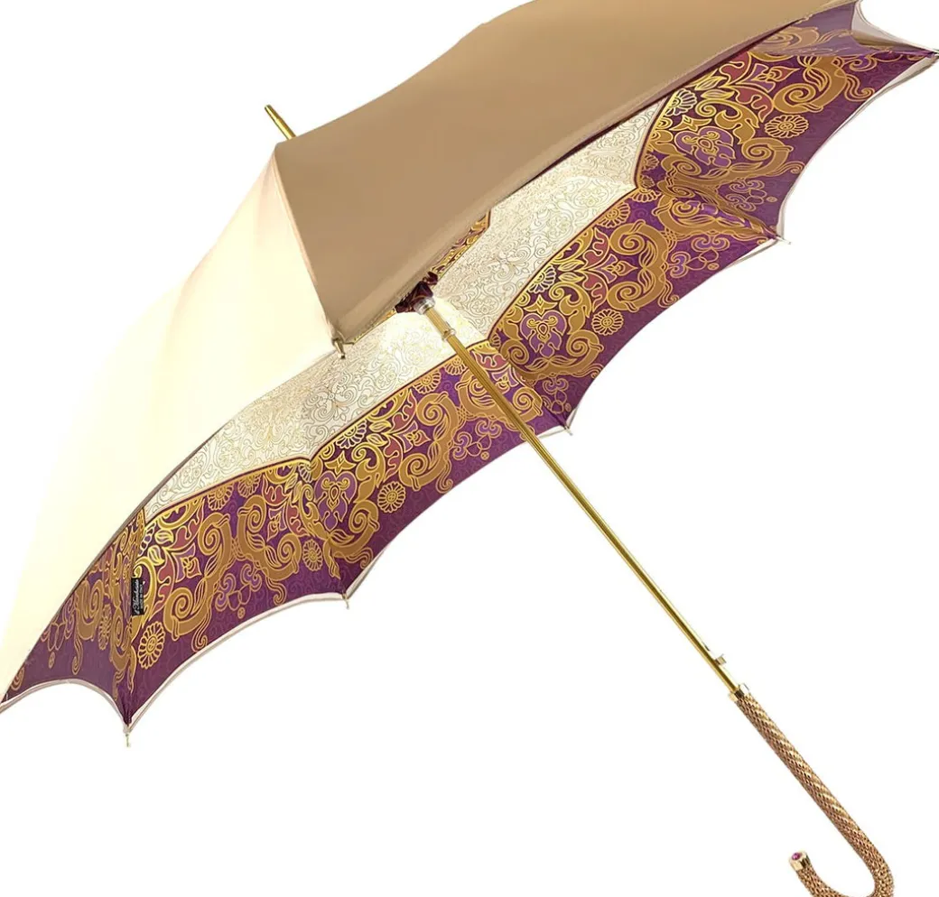 Splendido ombrello color crema con doppio tessuto