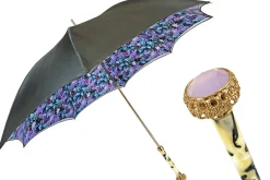 Splendido ombrello grigio con viola chiaro all'interno