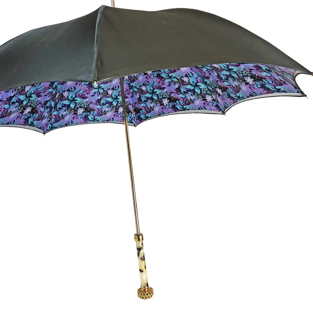 Splendido ombrello grigio con viola chiaro all'interno